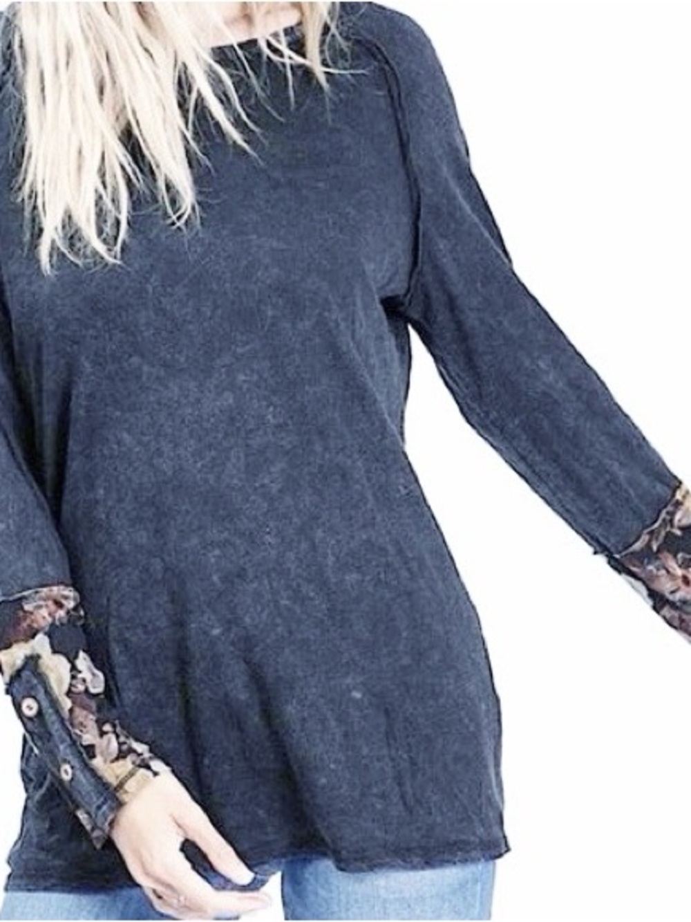 Able stone washed two fabric boho top